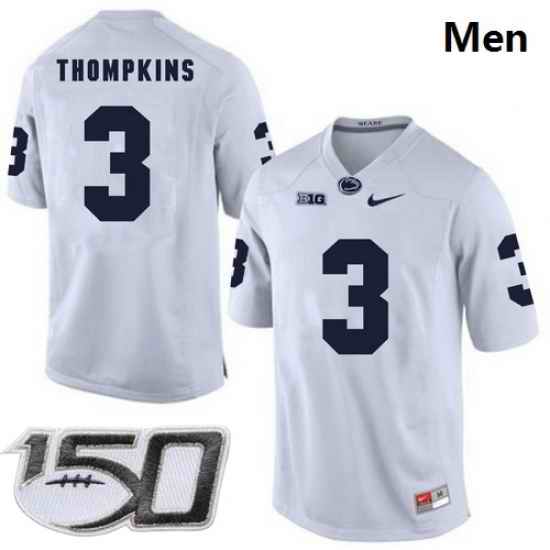 Men Penn State Nittany Lions 3 DeAndre Thompkins White College Football Stitched 150TH Patch Jersey